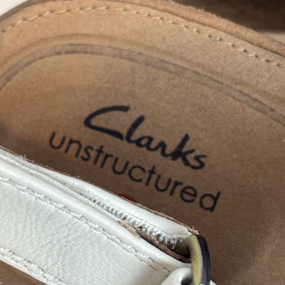 Clarks White Leather Cork Wedge Sandals - Picture 3 of 5